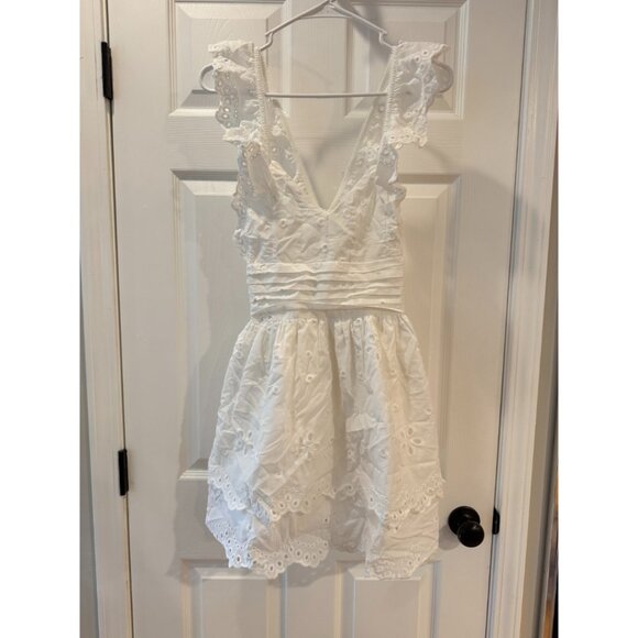 PETAL & PUP NWT SELDA FRILL SLEEVE MINI DRESS – WHITE SIZE MEDIUM - Picture 8 of 11